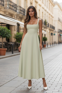 Square Neck A-Line Midi Dress