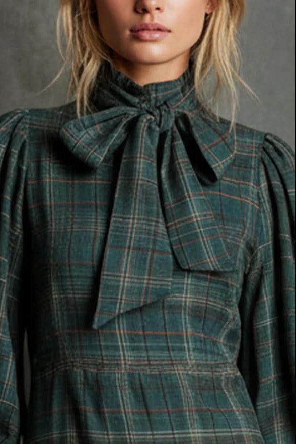Etta | Women's Plaid Bow Long Sleeve Mini Dress