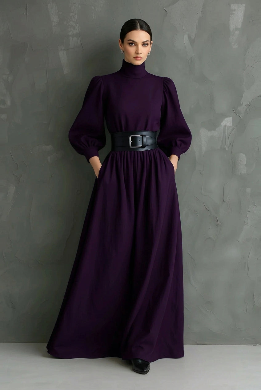 Edie | Women's Winter Turtleneck Maxi Dress with Belt