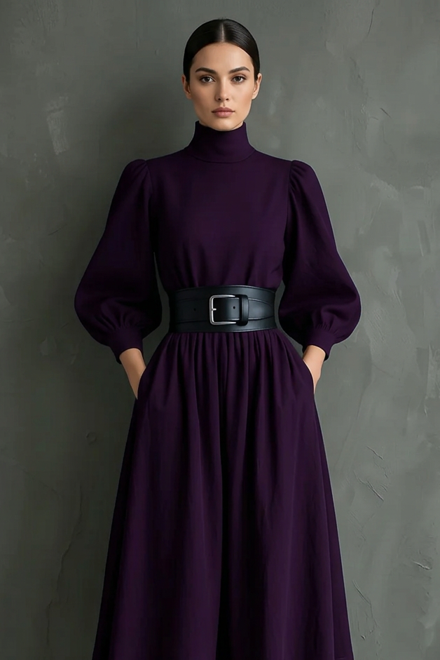 Edie | Women's Winter Turtleneck Maxi Dress with Belt