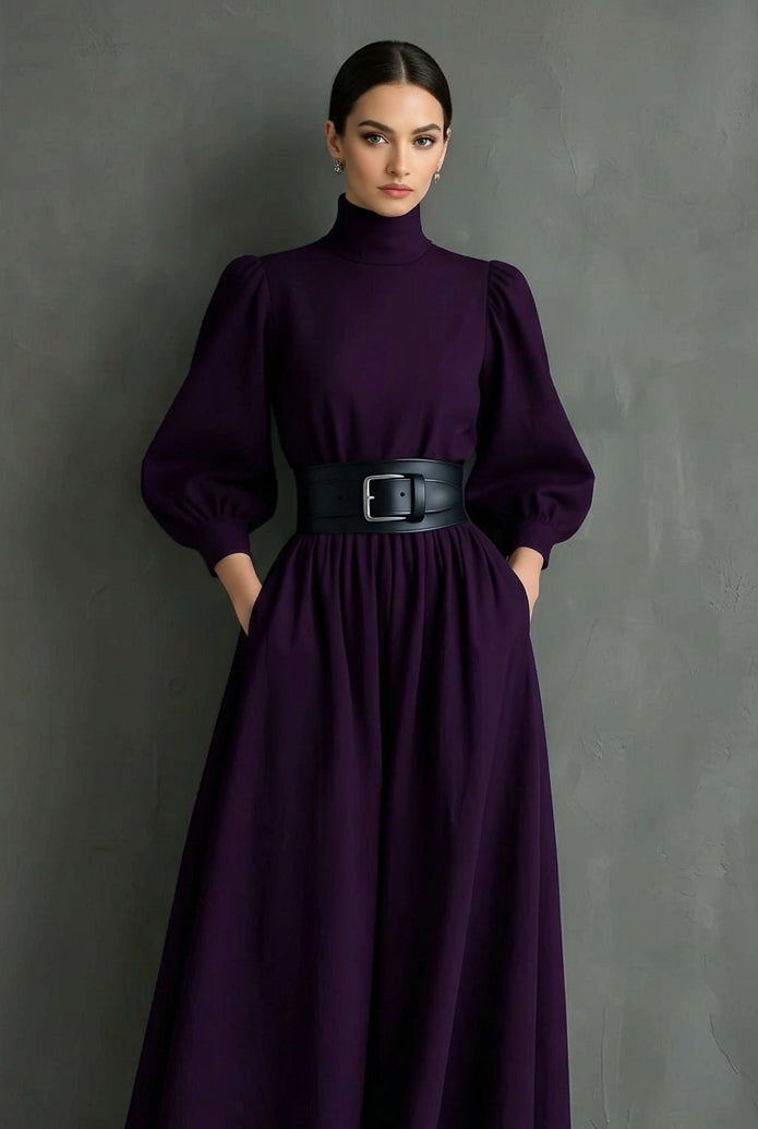 Edie | Women's Winter Turtleneck Maxi Dress with Belt