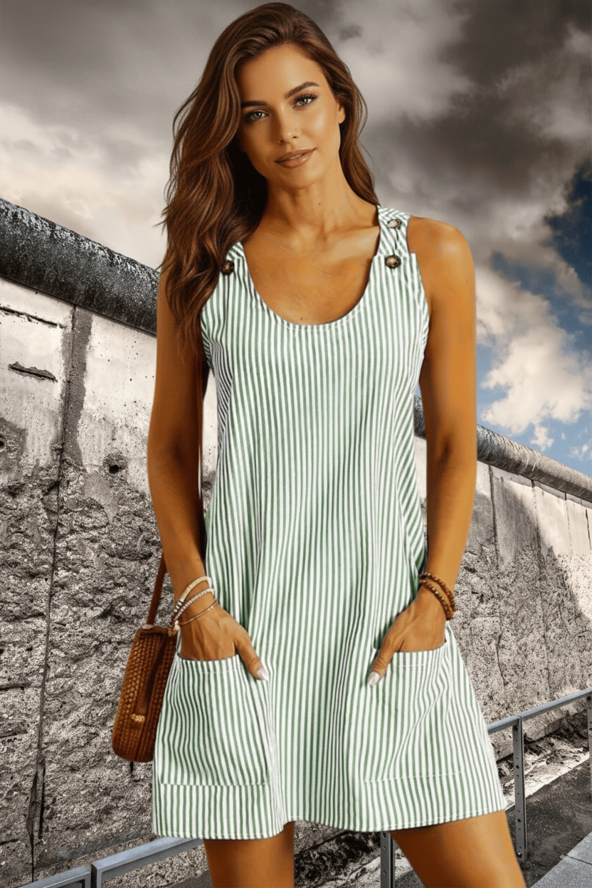 Striped A-Line Summer Dress With Pockets