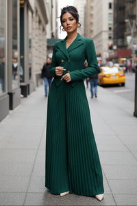 Pleated Wide Leg Pant Suit Set