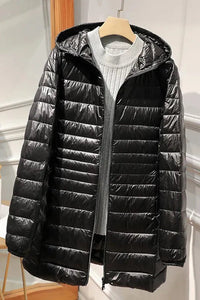 Hooded Quilted Zip Front Longline Coat
