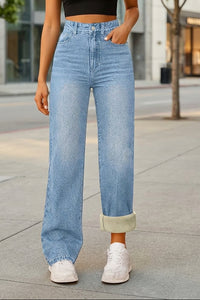 High-Waist Straight-Leg Jeans