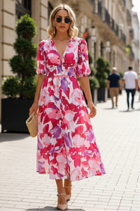 Soft Puff V-Neck Midi Dress