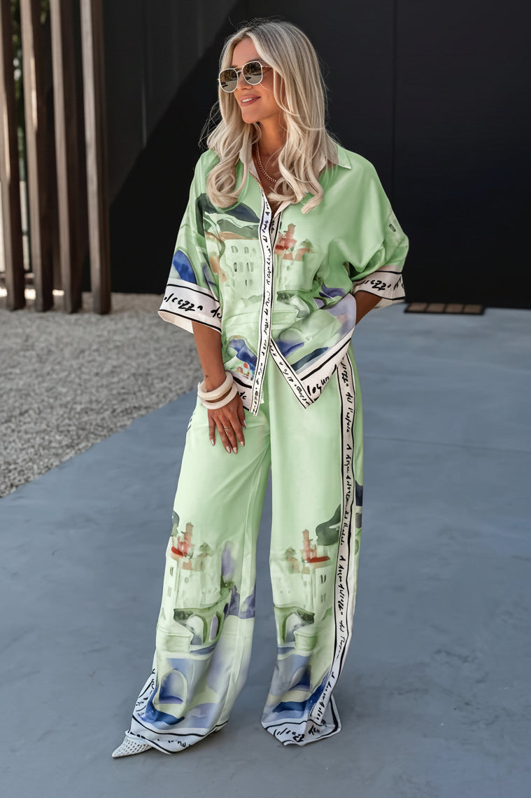 Elegant Wide Leg Pants Set with Contemporary Printed Details