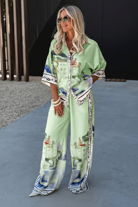 Elegant Wide Leg Pants Set with Contemporary Printed Details