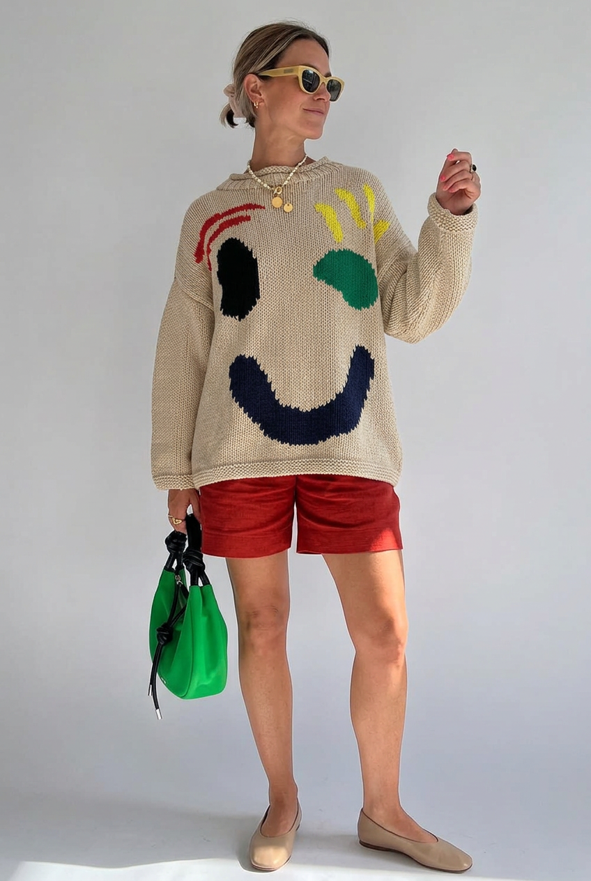 Beige multicolor smiley jumper studio preview