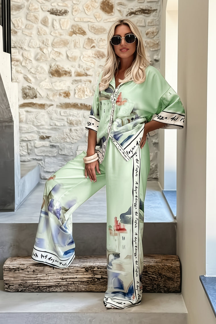 Elegant Wide Leg Pants Set with Contemporary Printed Details