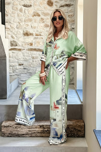 Elegant Wide Leg Pants Set with Contemporary Printed Details