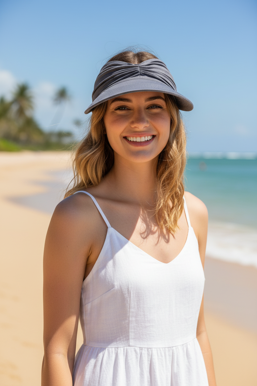 Ruched Wide Brim Sun Visor With UPF 50+