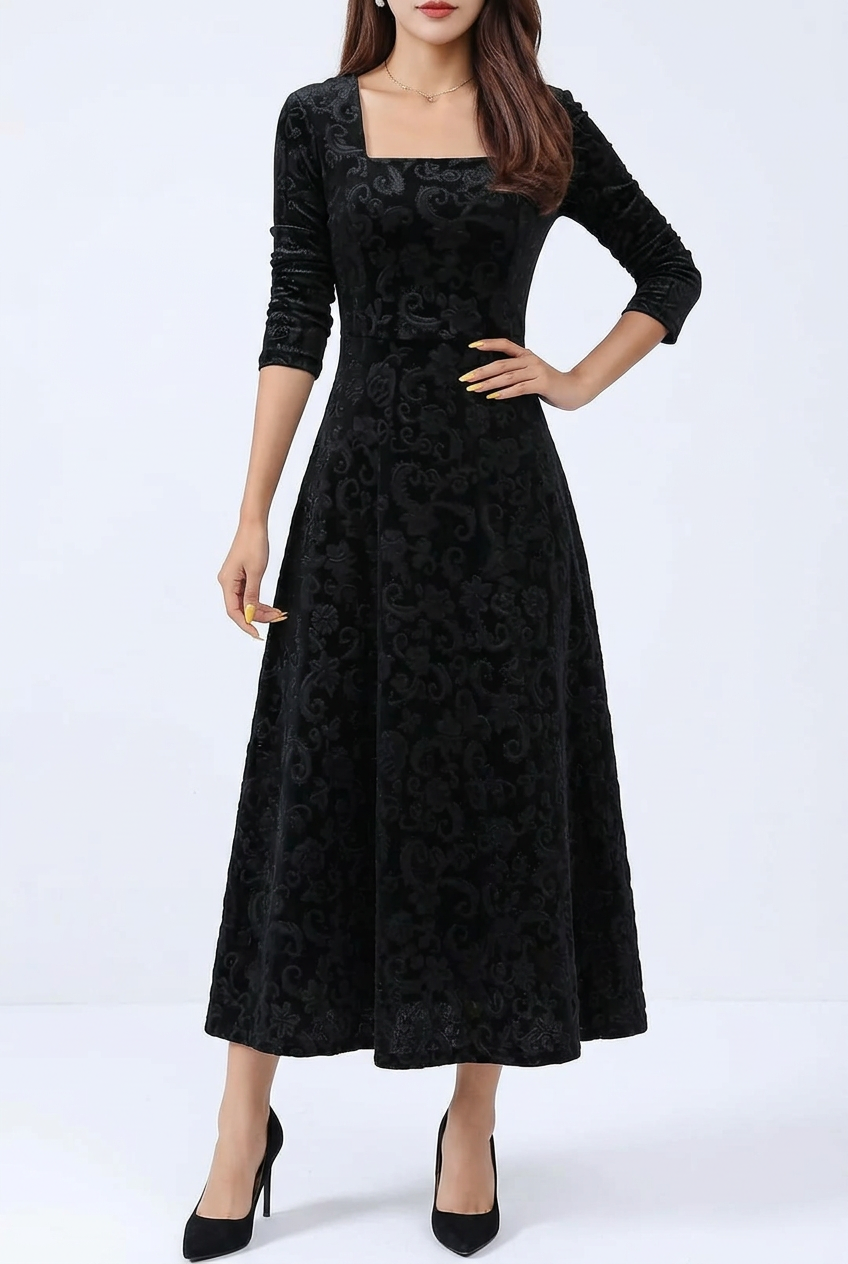 Black Ada velvet dress in 2:3 portrait
