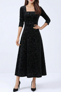 Black Ada velvet dress in 2:3 portrait