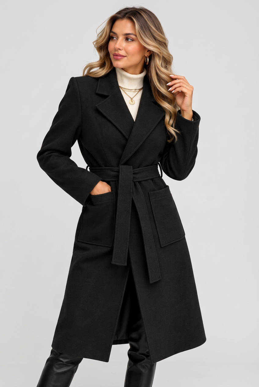 Black coat front studio view