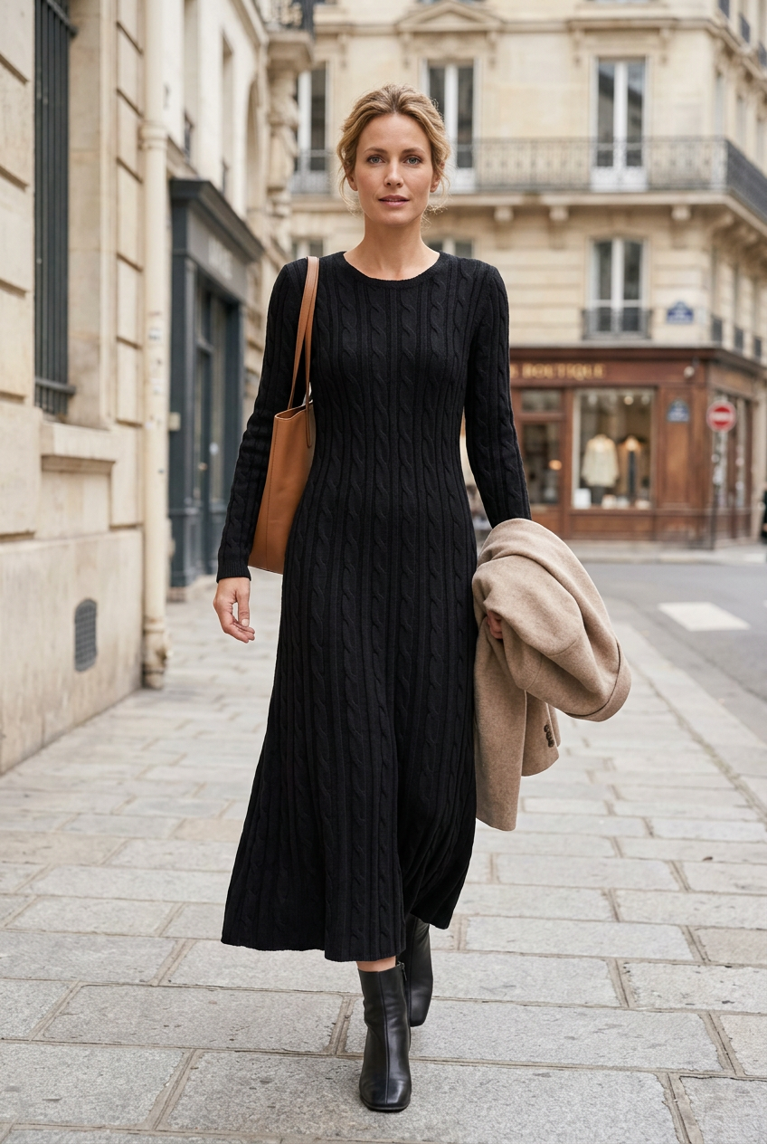 Black dress sidewalk portrait