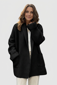 Black Mabel waffle knit longline cardigan in 2:3 portrait