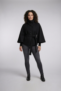 Black Martha wrap jacket, full-body front view