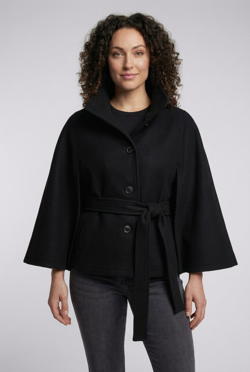 Black Martha wrap jacket, model view