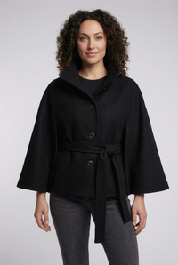 Black Martha wrap jacket, model view