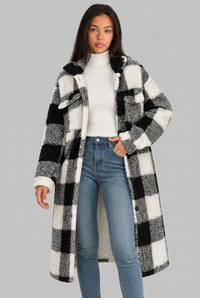 Black plaid Ada coat, studio view