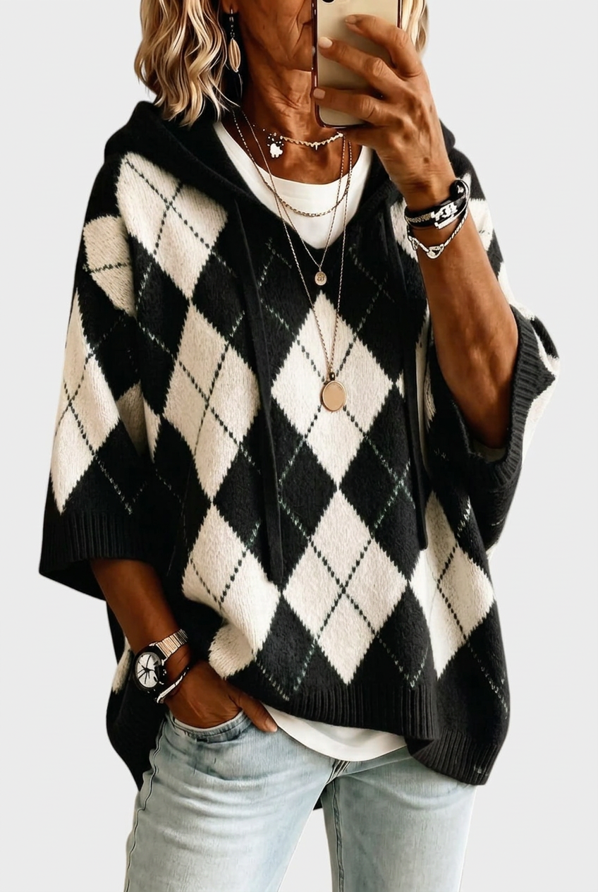 Black Winnie argyle jumper in 2:3