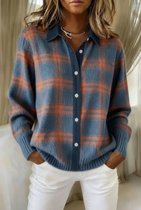 Blue and rust checked Maeve cardigan in 2:3