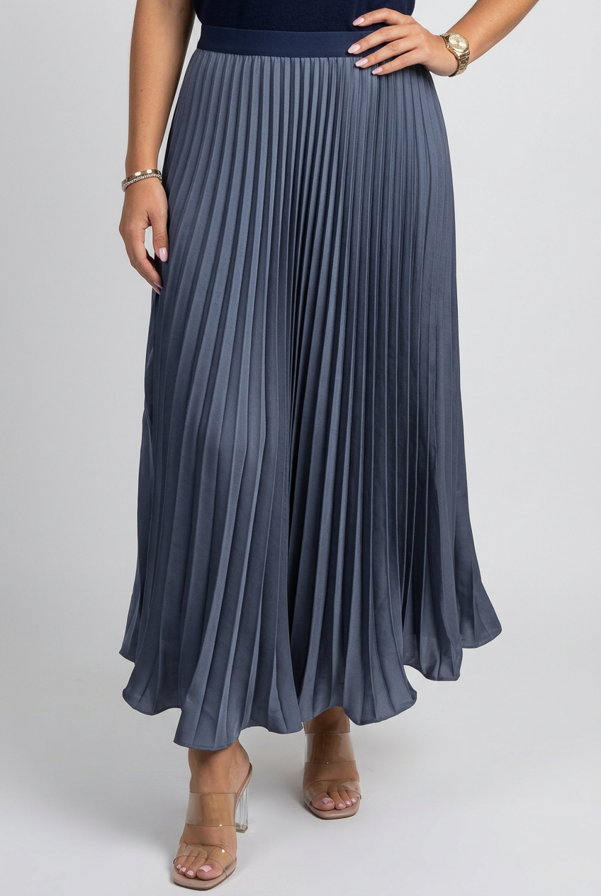 Blue Edie dress pleated skirt detail