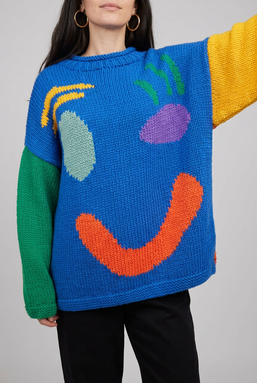 Blue multicolor smiley jumper alternate studio pose