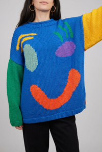 Blue multicolor smiley jumper alternate studio pose