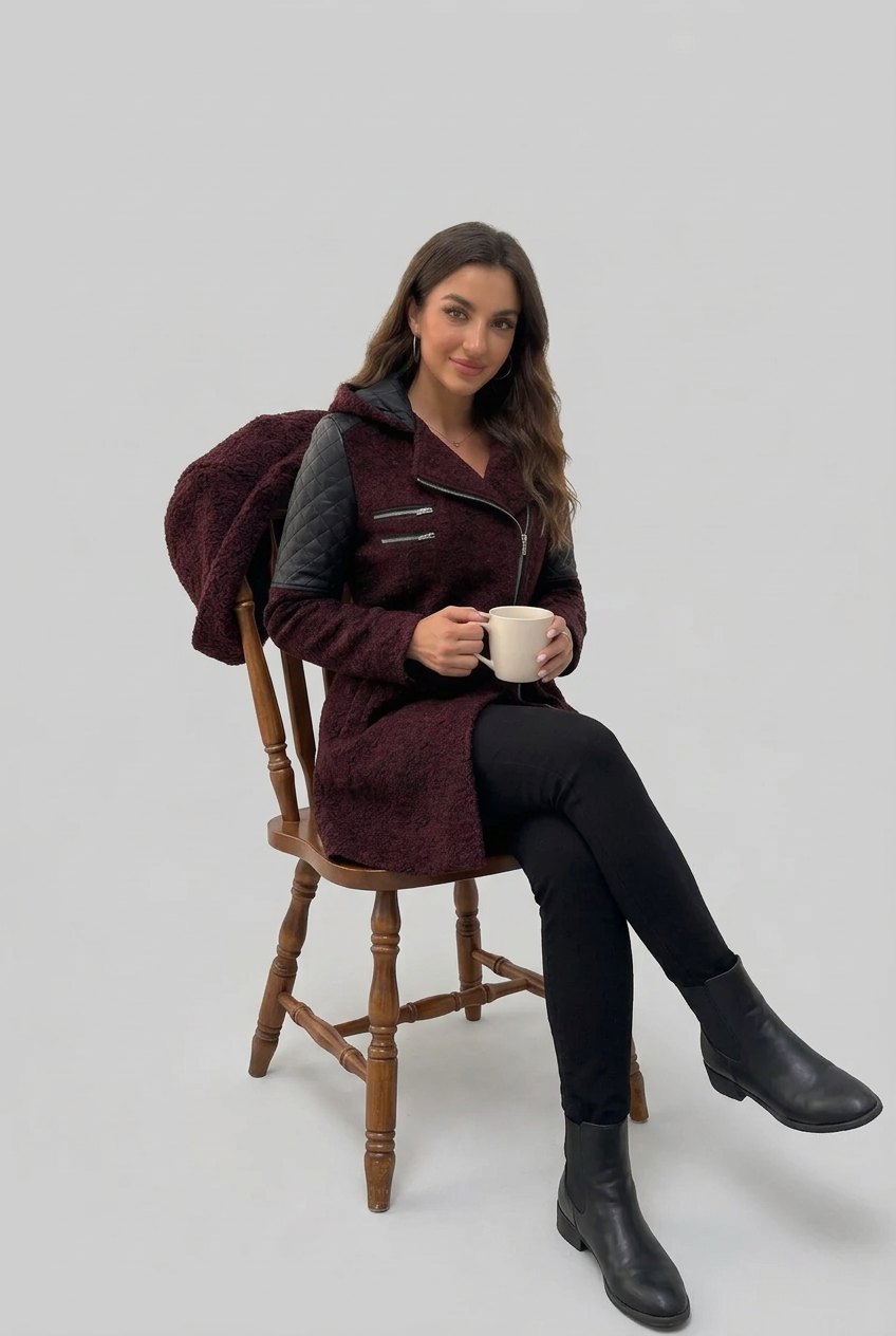 Burgundy coat model photo