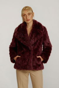 Burgundy Florence faux-fur coat in 2:3 portrait