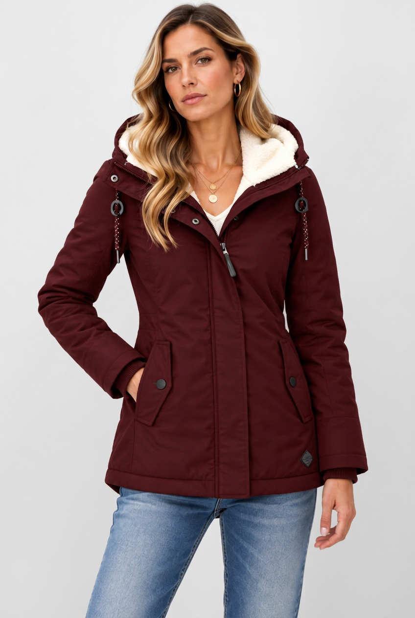 Burgundy Hattie jacket front studio preview