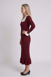 Burgundy Martha dress, side view in 2:3