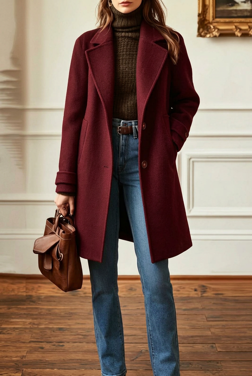Burgundy Nancy coat in 2:3