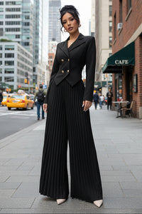 Pleated Wide Leg Pant Suit Set