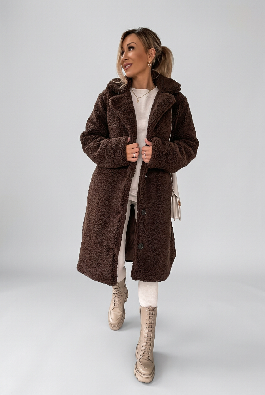 Coffee brown Nell coat full-body studio preview