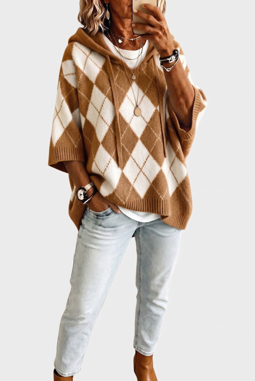 Coffee-brown Winnie argyle jumper in 2:3