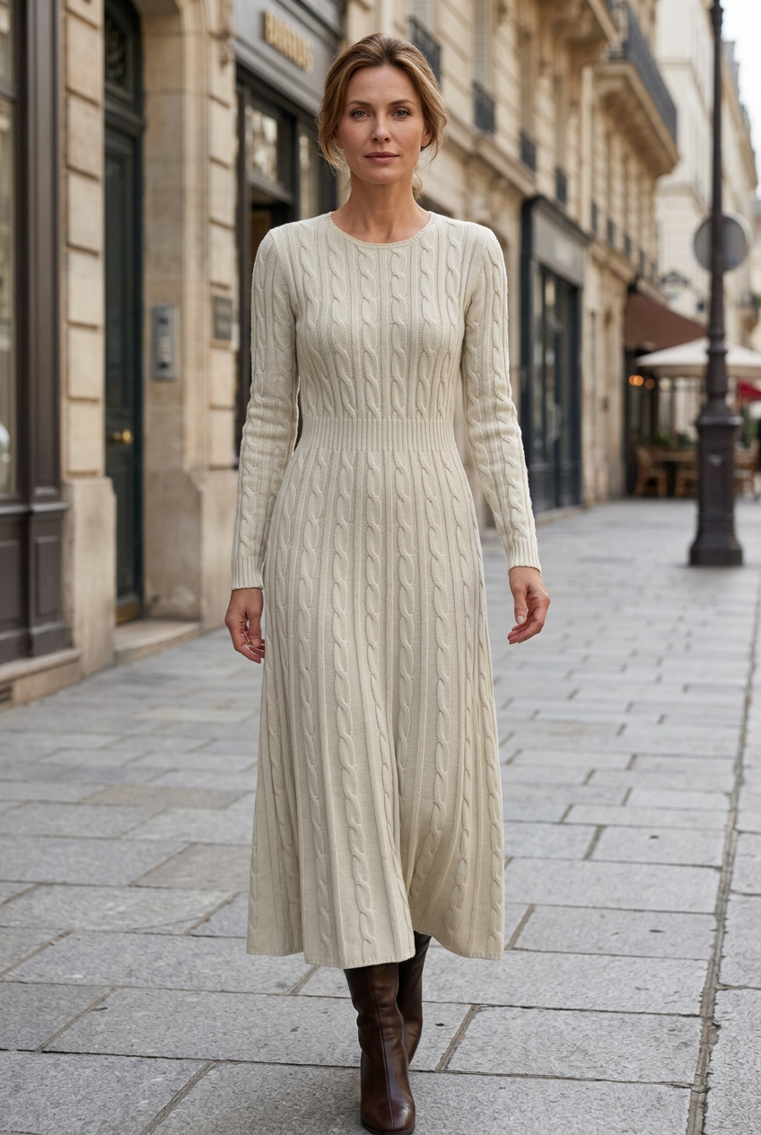 Cream dress sidewalk portrait