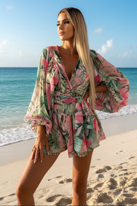 V-Neck Wrap Front Short Set with Tie Waist