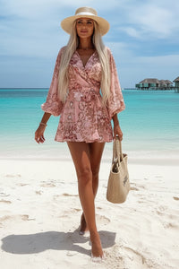 V-Neck Wrap Front Short Set with Tie Waist