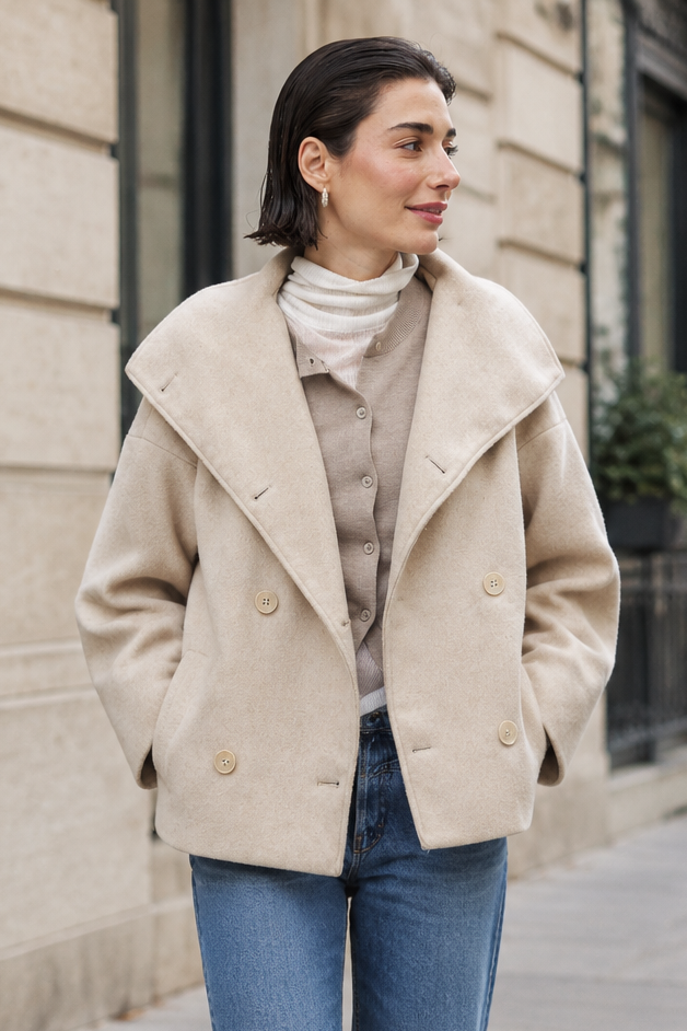 Defined Double-Breasted Short Coat