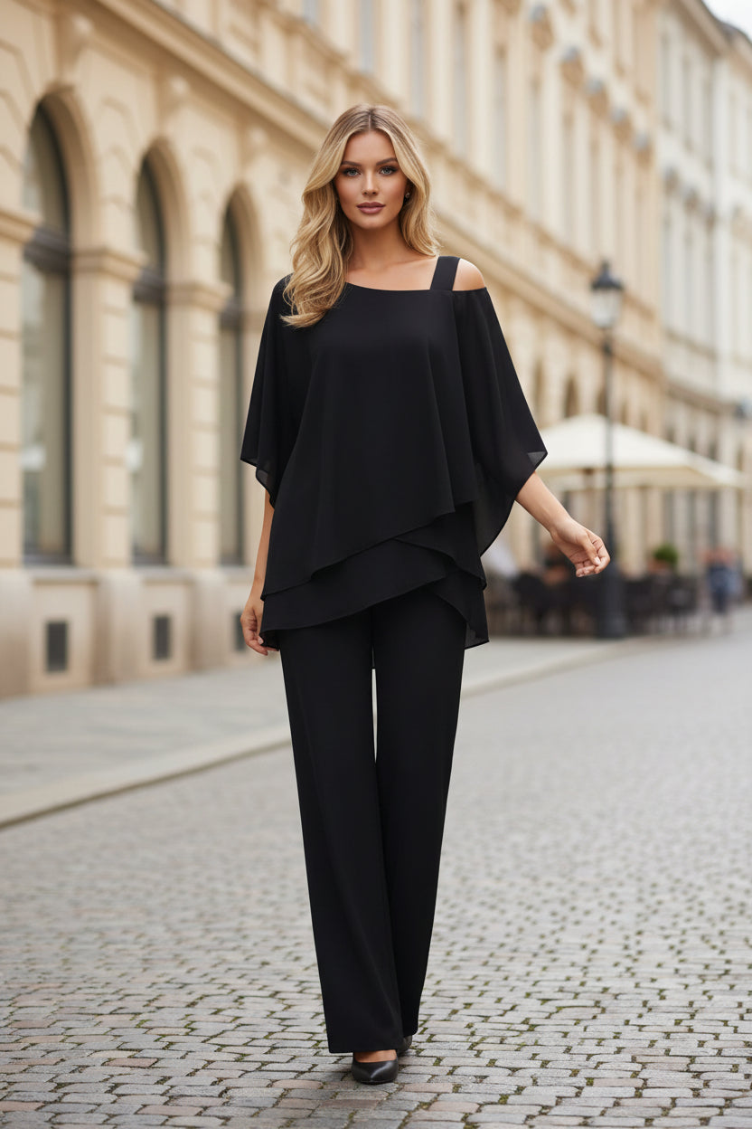 Asymmetric Top & Straight Pants Set