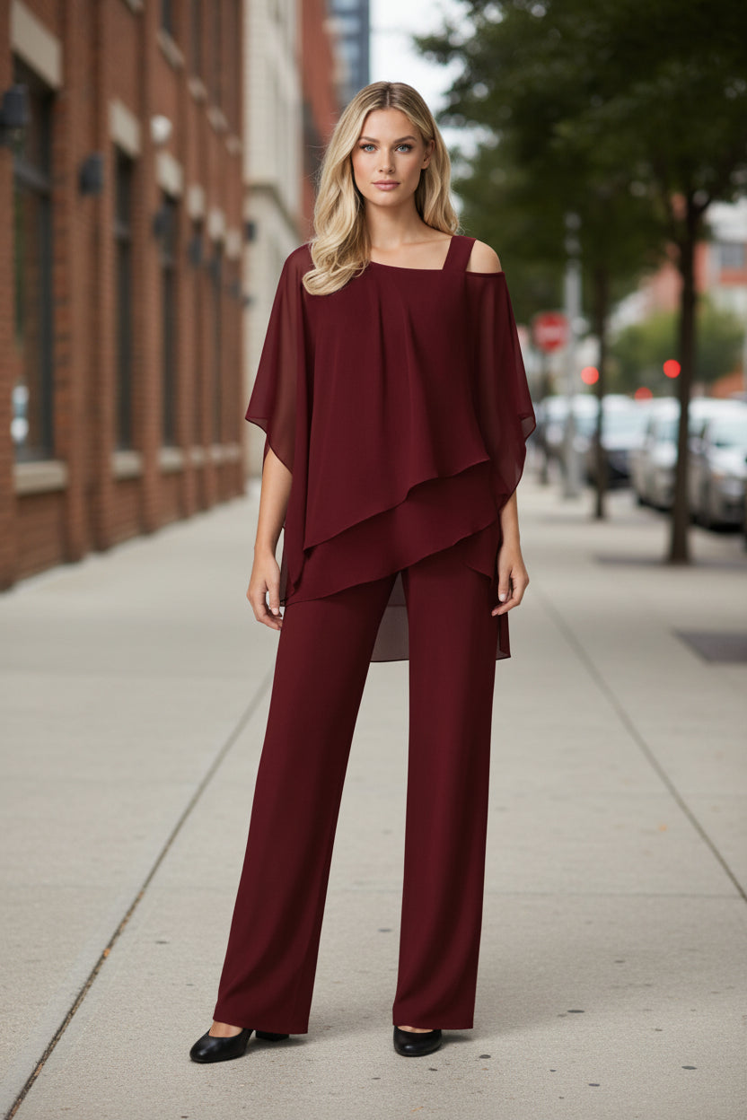 Asymmetric Top & Straight Pants Set