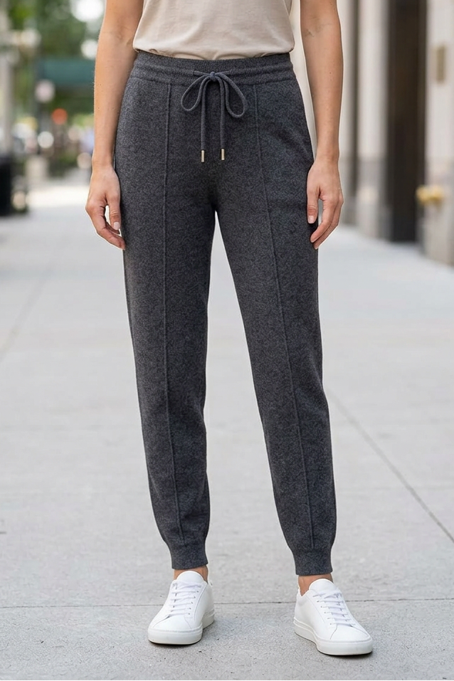Dark gray joggers on sidewalk