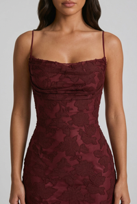 Deidre burgundy fabric detail studio preview
