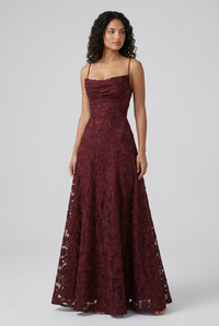 Deidre burgundy outdoor photo restyled for studio
