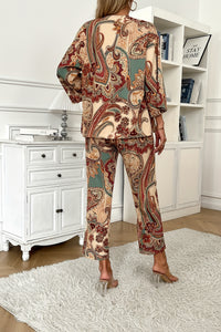 Paisley Print Two-Piece Set with Straight Leg Pants