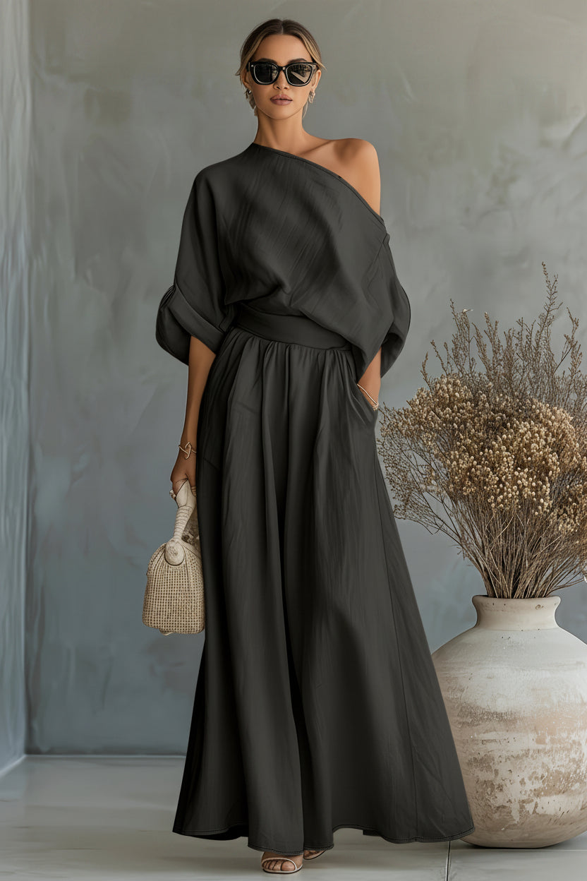 Relaxed Fit Puff Sleeve Top and Skirt Coordinated Set