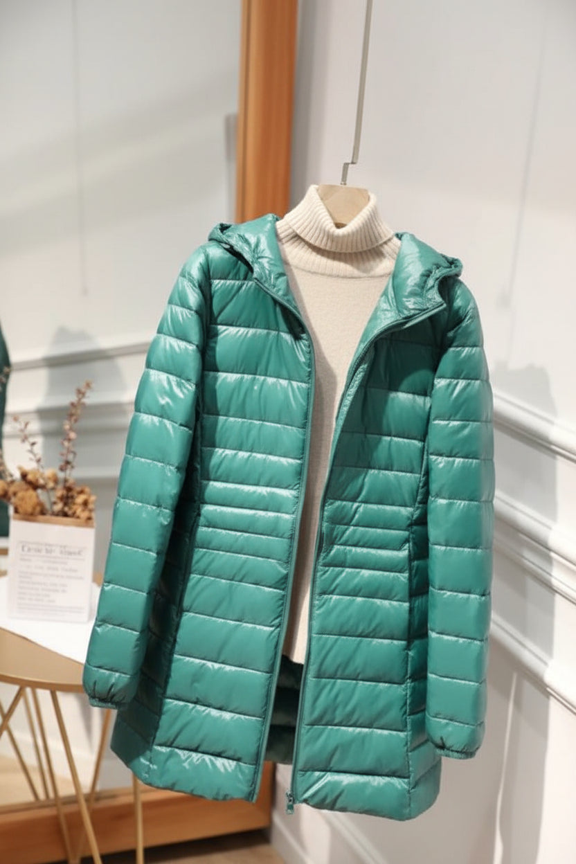 Hooded Quilted Zip Front Longline Coat